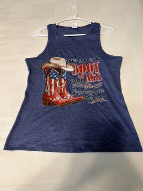 Men's Navy Patriotic Graphic Tank Top with Cowboy Boot Design